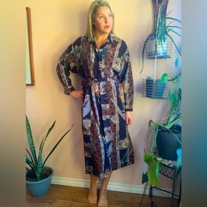 Vintage 80’s Striped & Floral Print 'Ports International' Midi Length Shirtdress